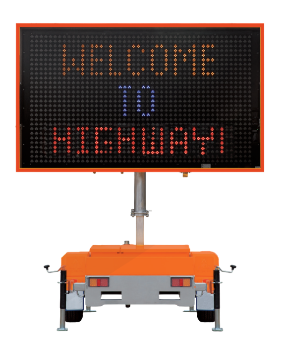 Transparent Background Images 17 » Highway 1 Portable orange trailer-mounted LED sign displaying the message: "WELCOME TO HIGHWAY 4"
